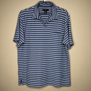 Daniel Cremieux Men's Blue & White Striped Cotton Short Sleeve Polo Shirt Size L